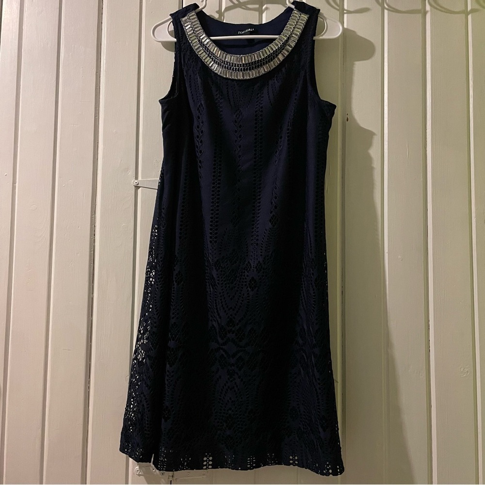 ROZ & Ali navy lace bling sleeveless dress-size 6